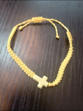 Yellow Woven Adjustable Cross Bracelet